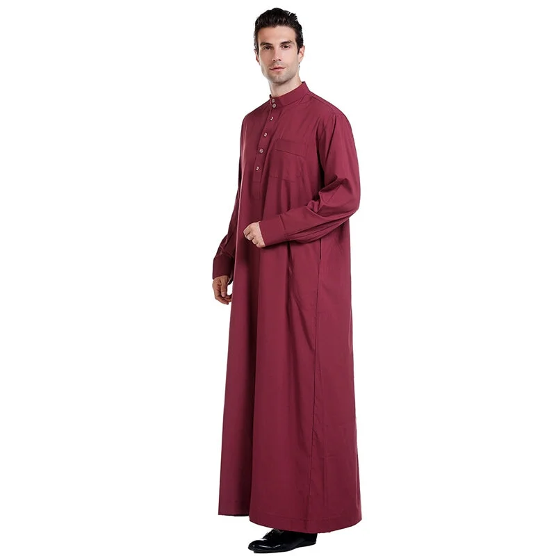 Islamic Muslim Clothing Men Thawb Stand-up Collar Thobe