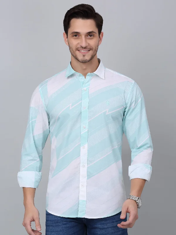 Weekend Deals That Wow Men's Aqua Blue Casual Abstract Print Full Sleeve Shirt
