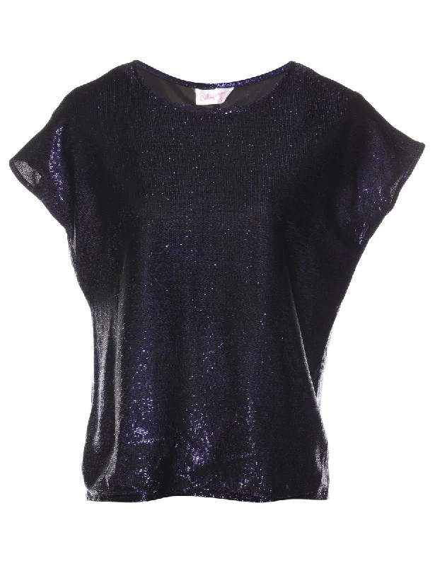Weekend Deals That Sparkle Purple Metallic Evening Top - L
