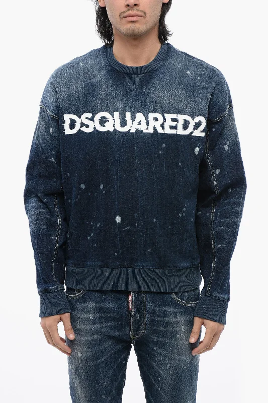 Dsquared2 Crew Neck Denim Sweatshirt With Printed Logo