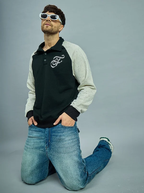 Weekend Bargains to Snag Black & Ecru Raglan Monogram Polo Sweatshirt