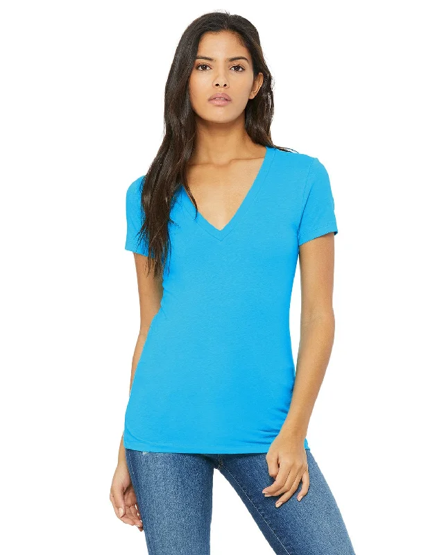 Hurry In Bella+Canvas Ladies Deep V-Neck T-Shirt | Neon Blue