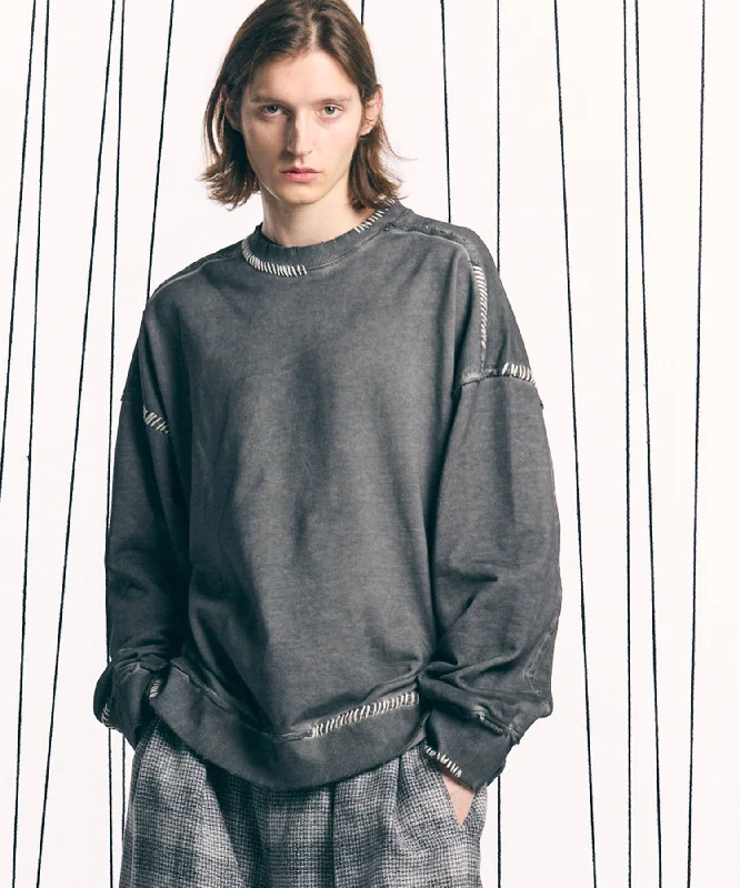 Quick Sale Heavy-Weight Sweat Embroidery Damage Over-Dye Crew Neck Pullover