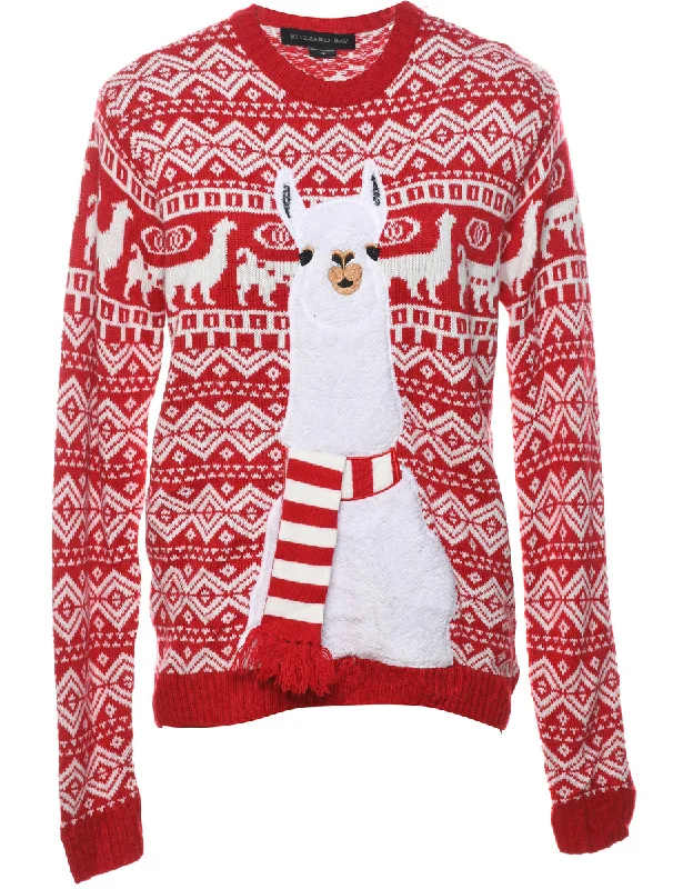 Top Pick Red & White Llama Design Christmas Jumper - S