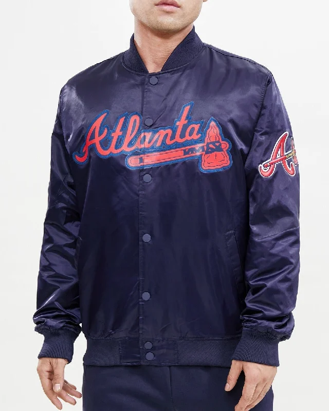 MLB ATLANTA BRAVES WORDMARK MEN'S SATIN JACKET (MIDNIGHT NAVY)