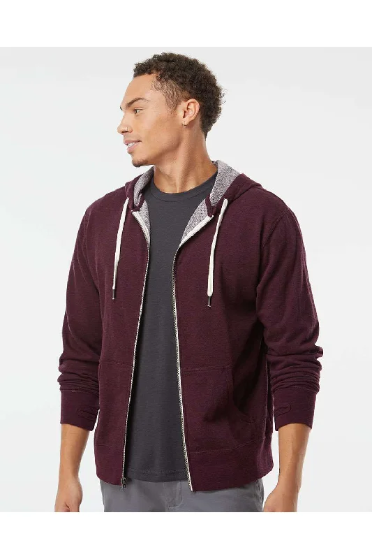 Unwind with Weekend Discounts Independent Trading Co. Mens French Terry Full Zip Hooded Sweatshirt Hoodie w/ Pockets - Heather Burgundy
