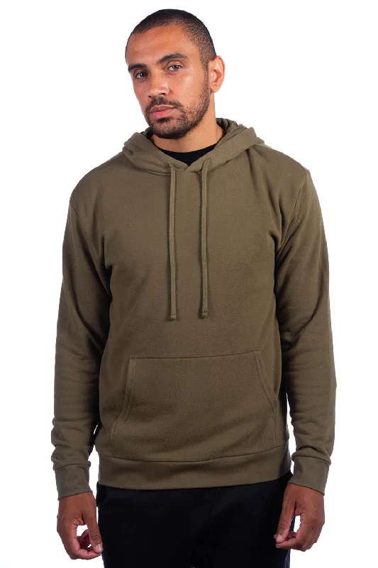 Reduced Rates Next Level Mens Sueded French Terry Hooded Sweatshirt Hoodie w/ Pouch Pocket - Military Green