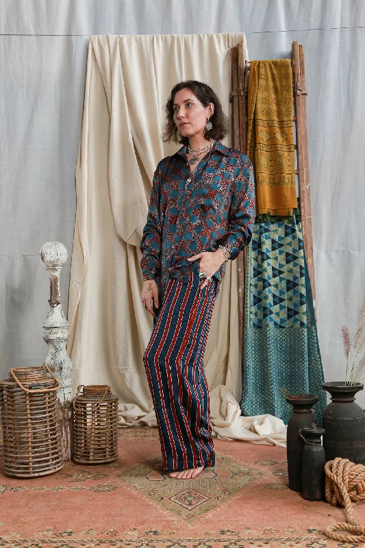 Unmissable Offer Unisex long sleeve shirt Ajrakh silk modal indigo/madder