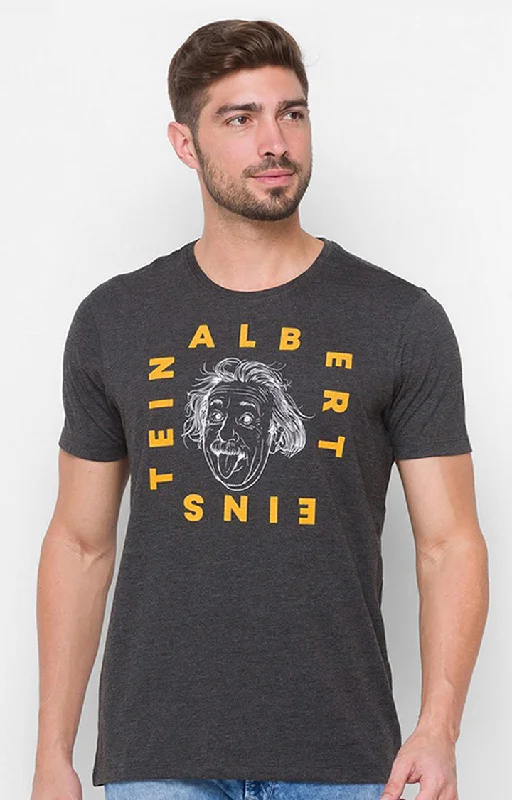 Flash Sale Albert Einstein By Spykar Grey Cotton Slim Fit T-Shirt For Men