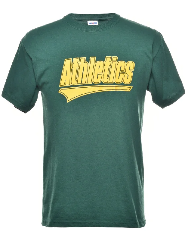 Unbeatable Prices Athletics Printed Green & Yellow T-shirt - M