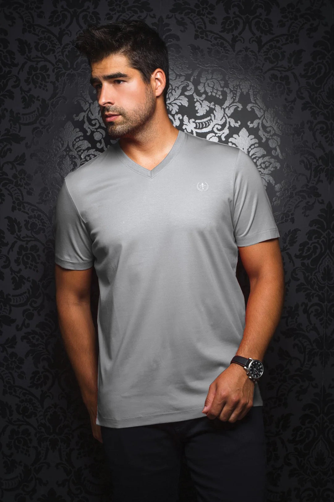 Top Pick Au Noir Stretch Short-Sleeve Shirt | T-Shirt V-Neck - Michael Light Grey