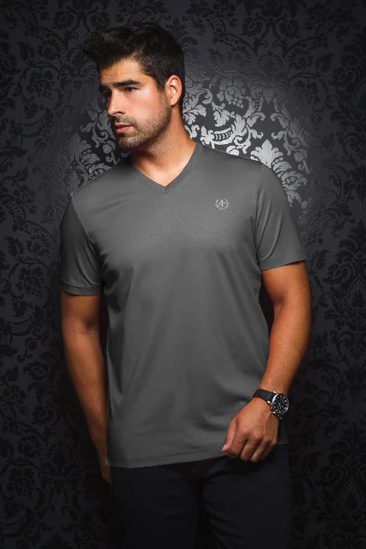 Today Only Au Noir Stretch Short-Sleeve Shirt | T-Shirt V-Neck - Michael Med Grey