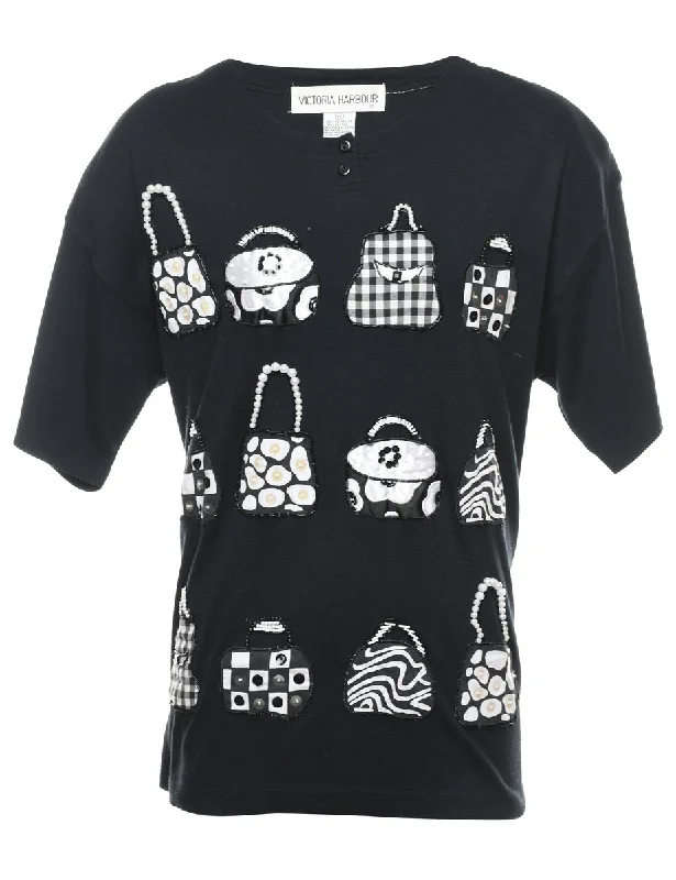 Weekend Discounts to Relish Beaded & Sequins Bag Design T-shirt - XL