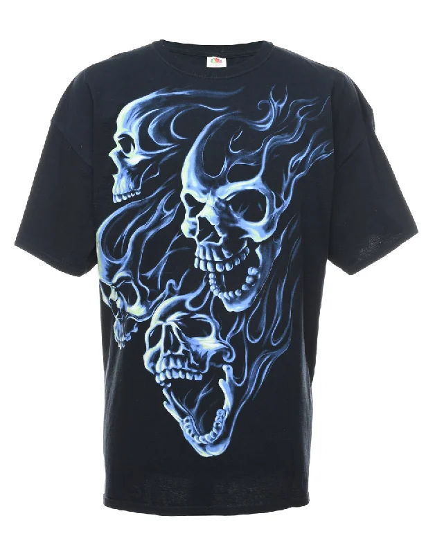 Weekend Deals That Please Black & Blue Y2K Skull Print T-shirt - XXL