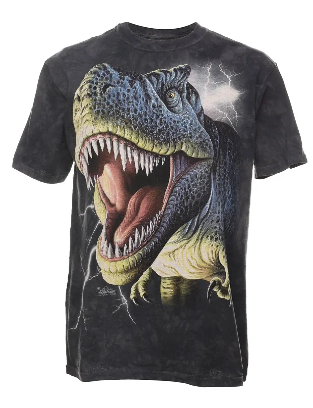 Weekend Bargains to Savor Black & Green Tie Dye T-Rex T-Shirt - M
