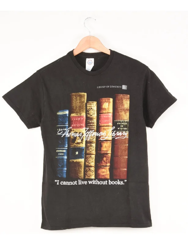 Weekend Discounts to Delight Black Thomas Jefferson's Library Printed T-shirt - M