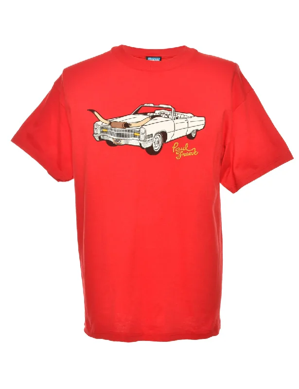 Discount Mania Car Print Red T-shirt - M