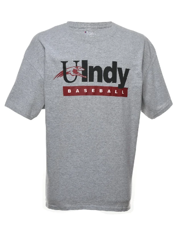Instant Savings Champion Baseball Light Grey & Maroon Sports T-shirt - XL