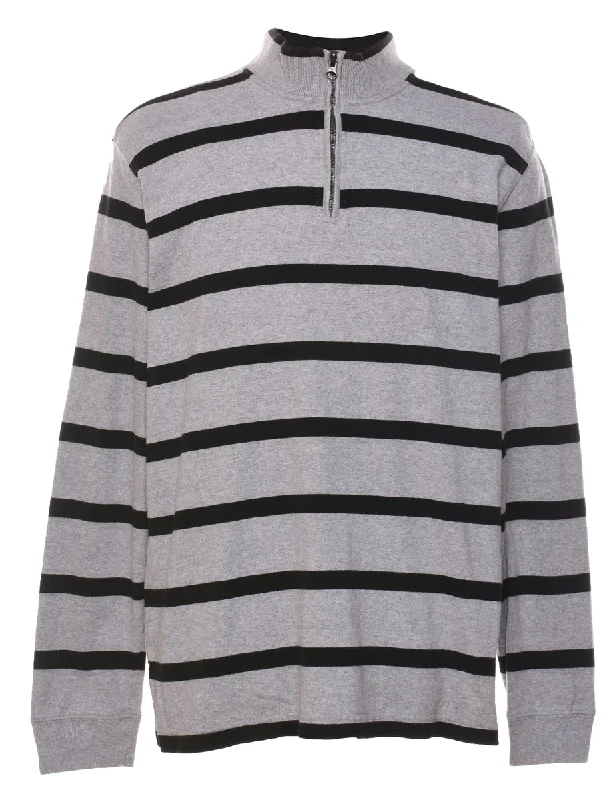 Quick Sale Chaps Striped Grey & Black High Neck Rugby Shirt - XL