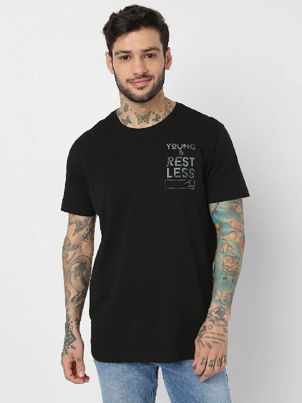 Weekend-Only Price Drops Spykar Men Black Cotton Slim Fit Round Neck Plain T-Shirt