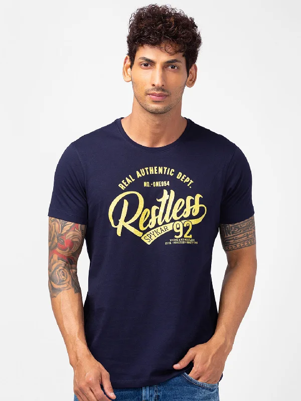 Weekend Offers That Delight Spykar Men Navy Blue Cotton Slim Fit Round Neck Printed T-Shirt Weekend Offers That Delight Spykar Men Navy Blue Cotton Slim Fit Round Neck Printed T-Shirt