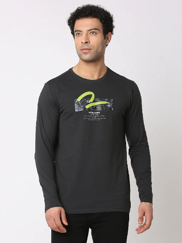 Mega Discount Spykar Men Slate Grey Cotton Slim Fit Round Neck Printed T-Shirt