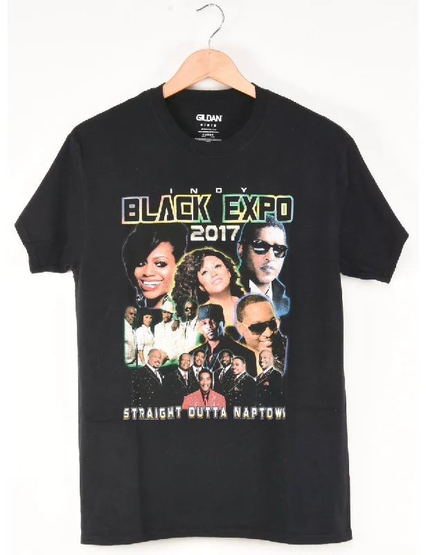 Weekend Discounts to Enjoy Gildan Indy Black Expo Printed T-shirt - M