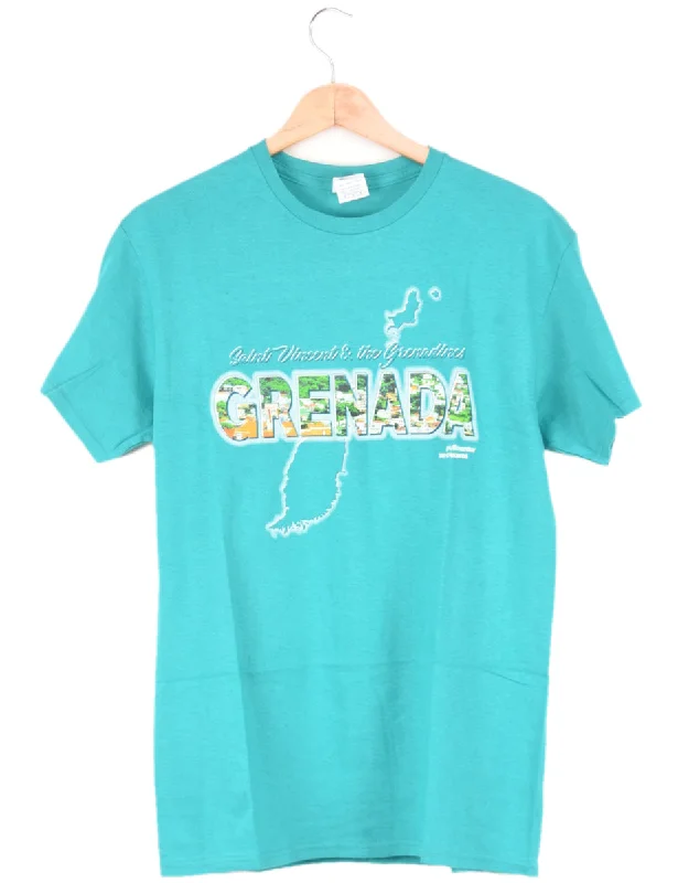 Weekend Bargains to Enjoy Grenada Printed Turquoise T-shirt - M