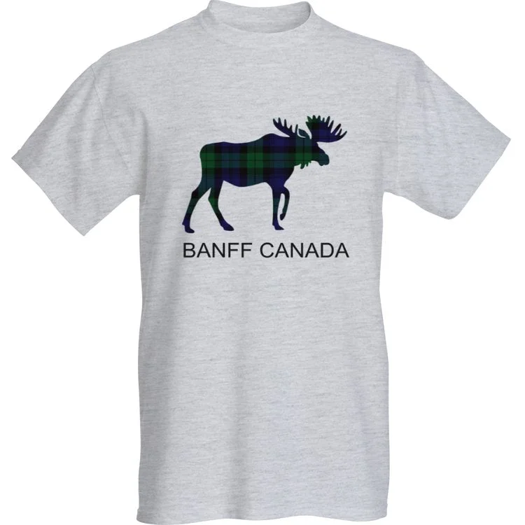 Special Discount Classic Grey Blackwatch Moose T-Shirt with Banff Canada