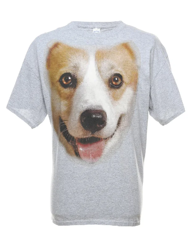 Weekend Steals Await Grey Dog Design Light Grey & Light Brown Animal T-shirt - XL
