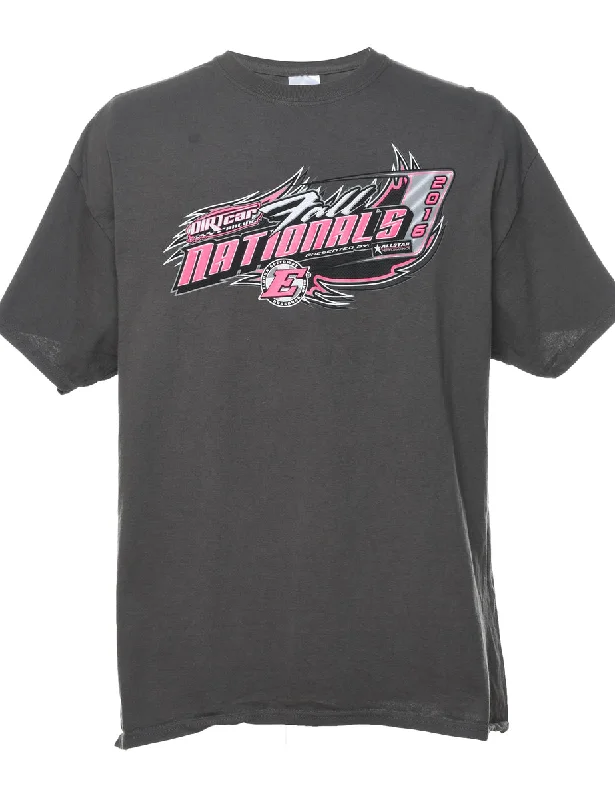 Weekend Specials to Snag Grey & Pink Car Design Printed Racing T-shirt - XL