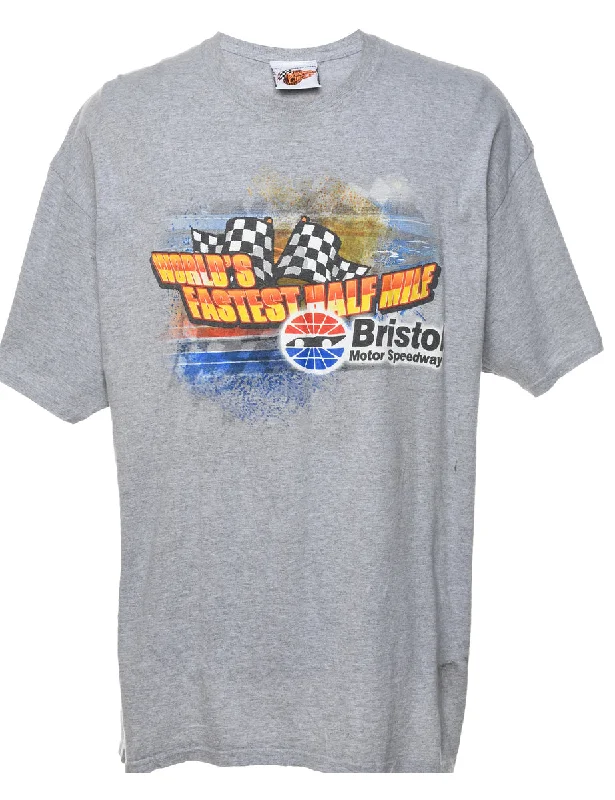 Weekend Bargains to Relish Grey Racing Design Printed T-shirt - XL