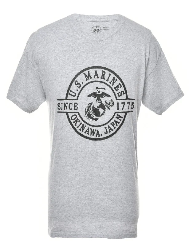Hurry Up Grey US Marines Printed T-shirt - L