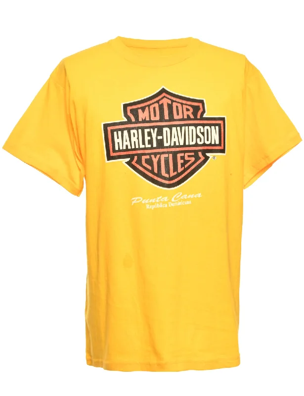 Weekend Deals to Make You Happy Harley Davidson Yellow Printed T-shirt - L