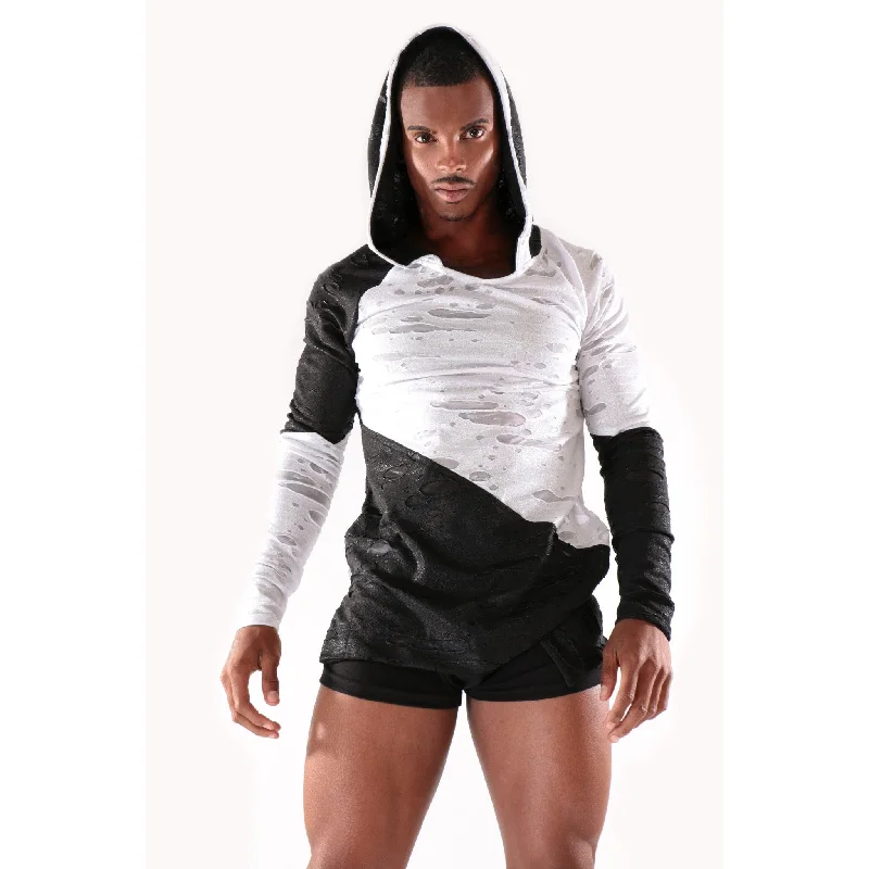 Instant Deal High quality Black and White long sleeve with Hoodie and no zipper