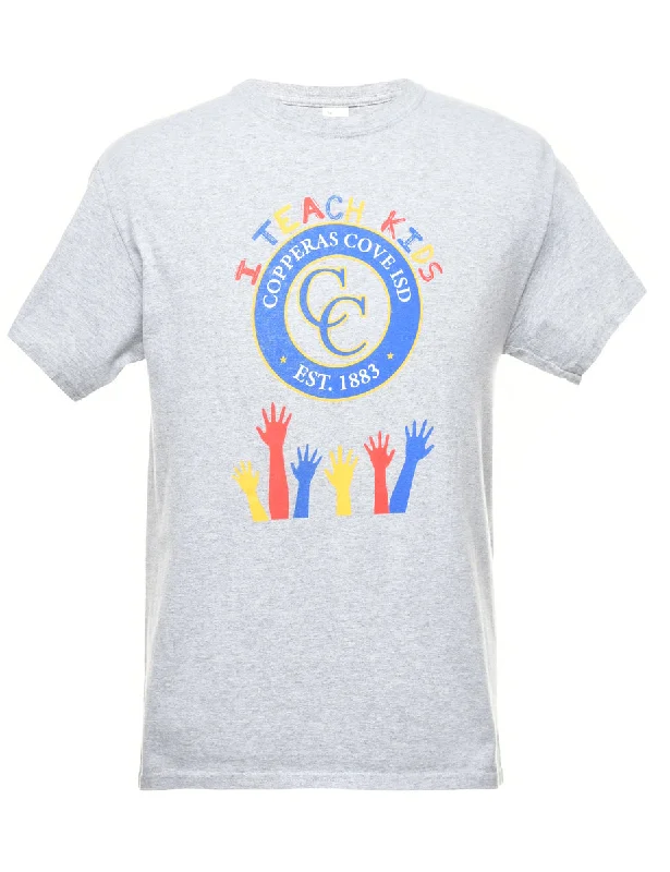 Weekend Price Cuts Galore I Teach KIds Printed Grey T-shirt - M