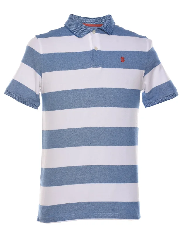 Super Savings Izod White & Blue Striped Polo Shirt - S