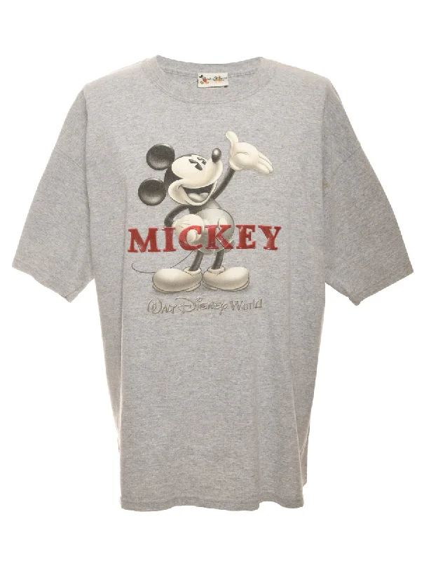Low Cost Light Grey Disney Mickey Mouse Cartoon T-shirt - L