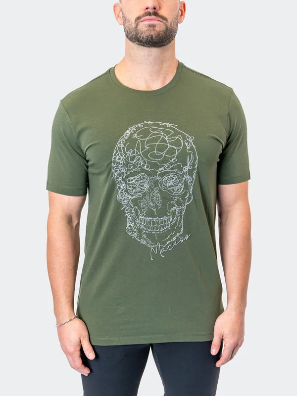 Hot Buy Maceoo Stretch Short-Sleeve Athletic Wear | Tee ScribbleSkull Army Green
