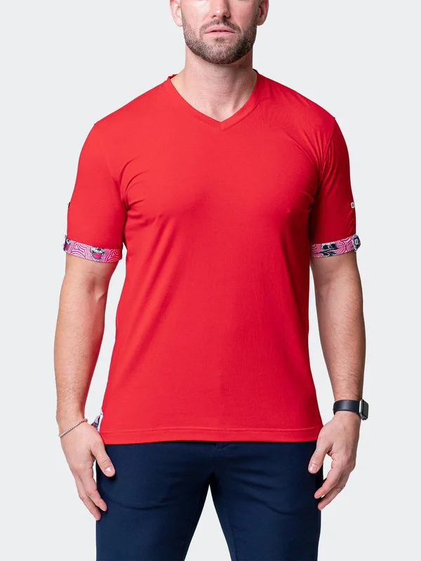 Midnight Sale Maceoo Stretch Short-Sleeve Tshirts | V-Neck VivaldiSolidRipple Red