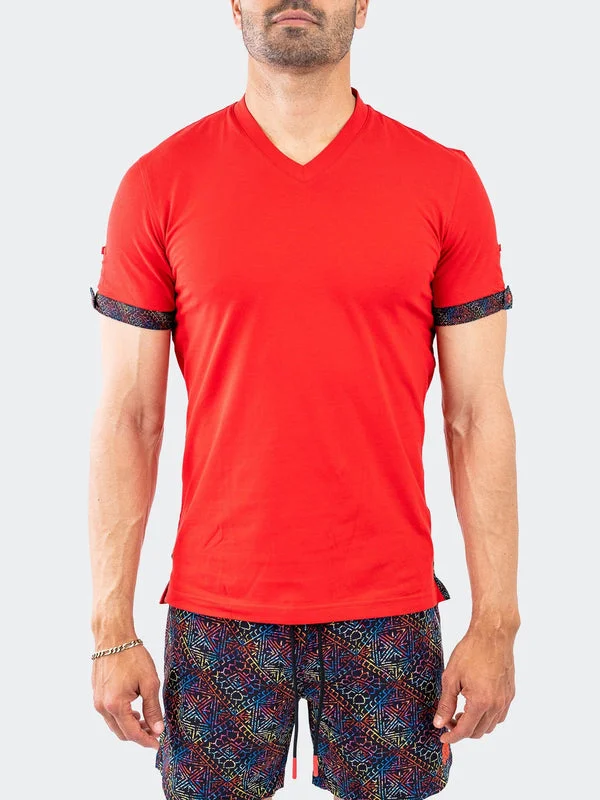 Act Now Maceoo Stretch Short-Sleeve Tshirts | V-Neck Vivaldi Solid32 Red