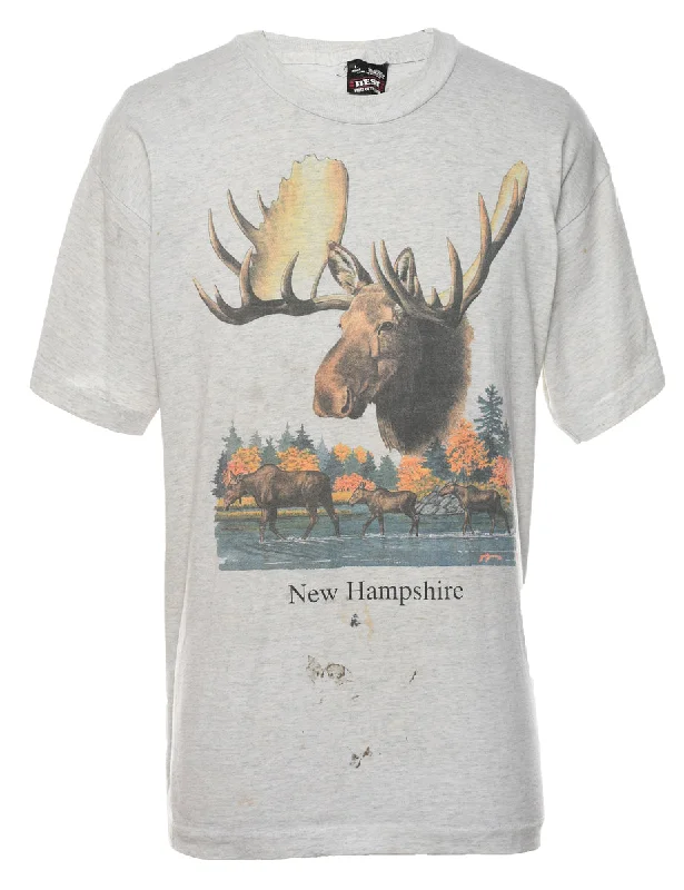 Buy Today Marl Grey Printed Moose Design T-shirt - L