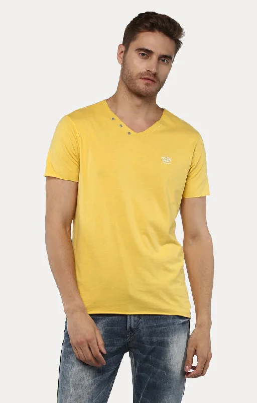 Weekend Wonders Await! Spykar Yellow Solid Slim Fit Men T-Shirts
