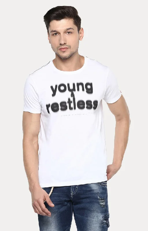Savings Soar This Weekend Spykar White Printed Slim Fit Men T-Shirts