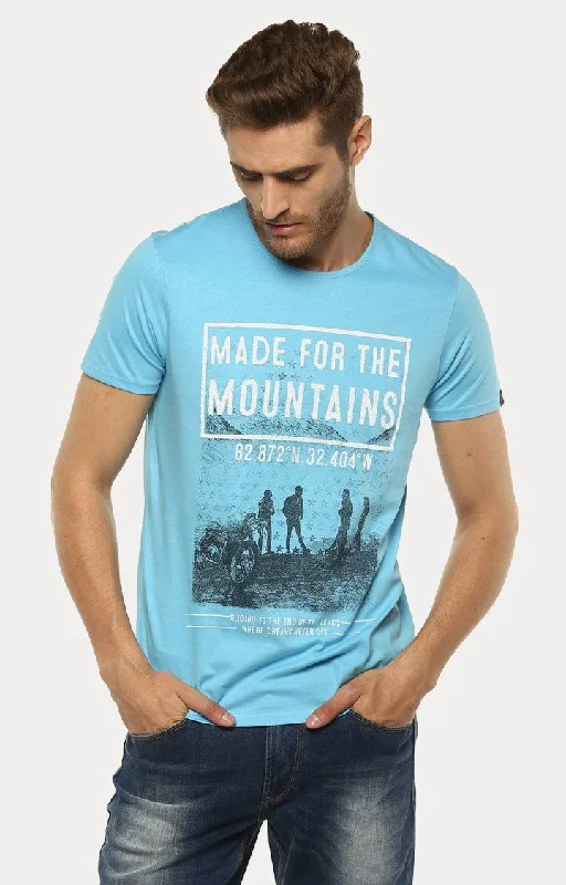 Weekend Bargains to Celebrate Spykar Sky Blue Printed Slim Fit Men T-Shirts