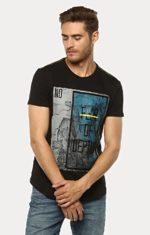 Flash Sale Spykar Black Printed Slim Fit Men T-Shirts