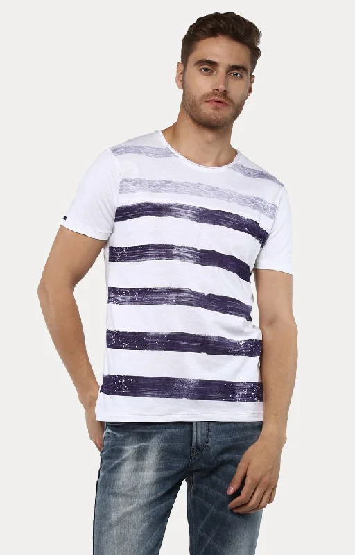 Now or Never Spykar White Cotton Slim Fit T-Shirt For Men