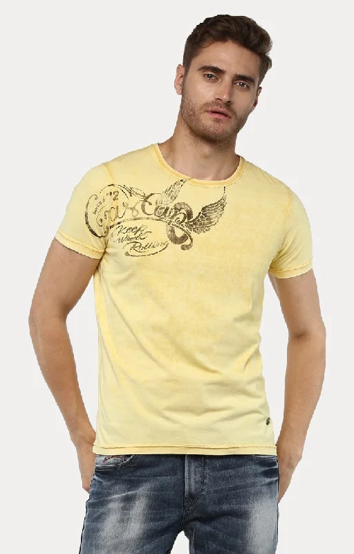 Cash Savings Spykar Yellow Melange Slim Fit Men T-Shirts