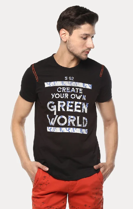 Massive Deal Spykar Black Printed Slim Fit Men T-Shirts