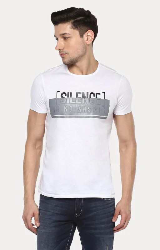 One-Day Only Spykar White Printed Slim Fit Men T-Shirts